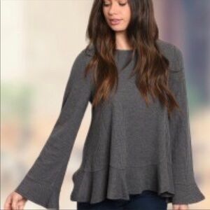 Loveriche Top Charcoal Bell Sleeve Babydoll